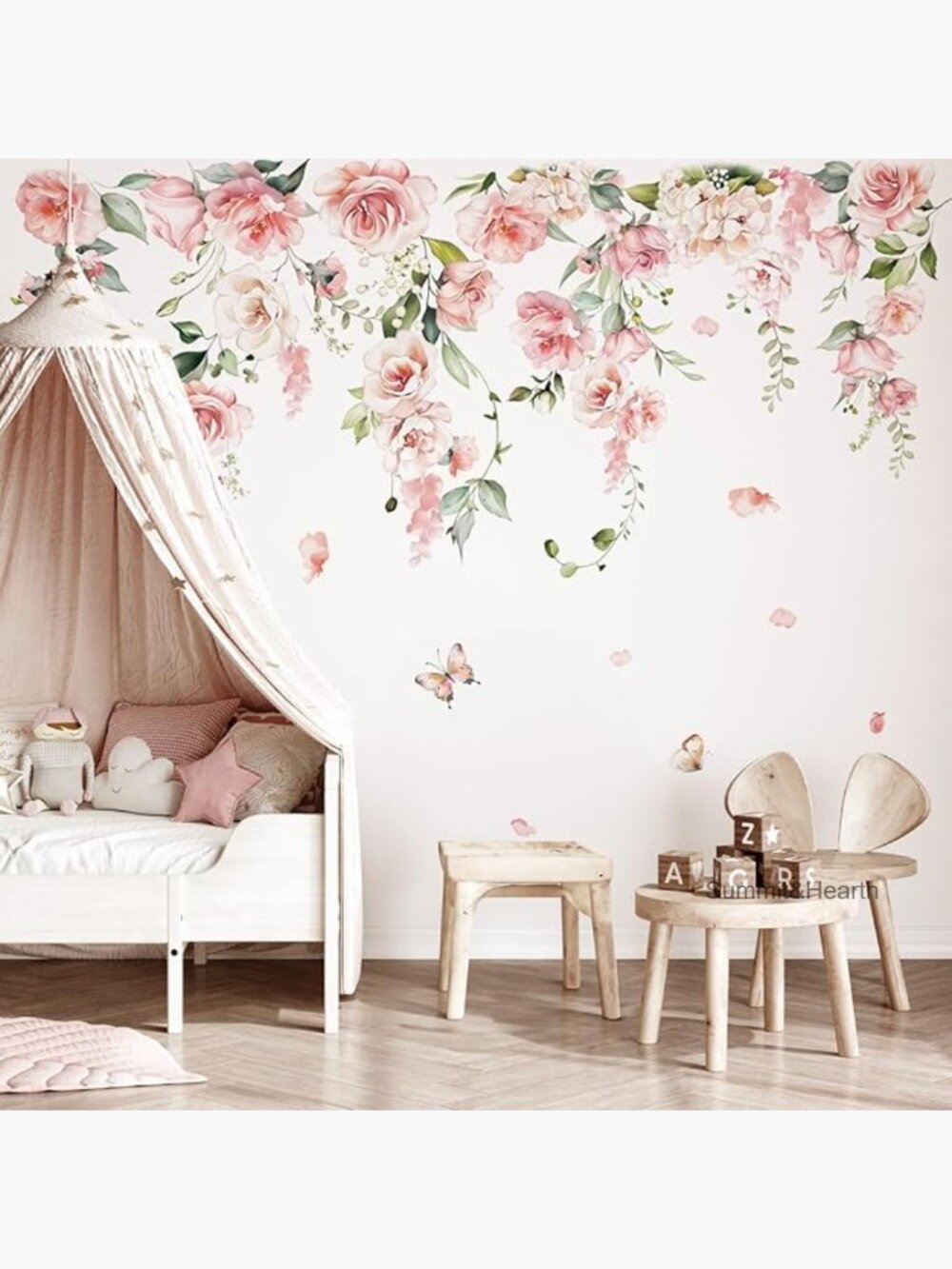 Large Pink Peony Flower Wall Stickers Removable Waterproof Nursery Decor